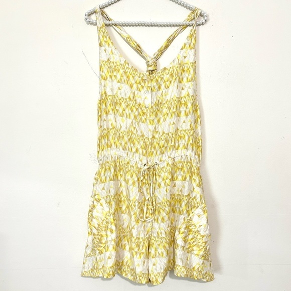 Opening Ceremony Yellow Patterned Silk Racerback Drawstring Romper SIZE SMALL - Picture 1 of 7